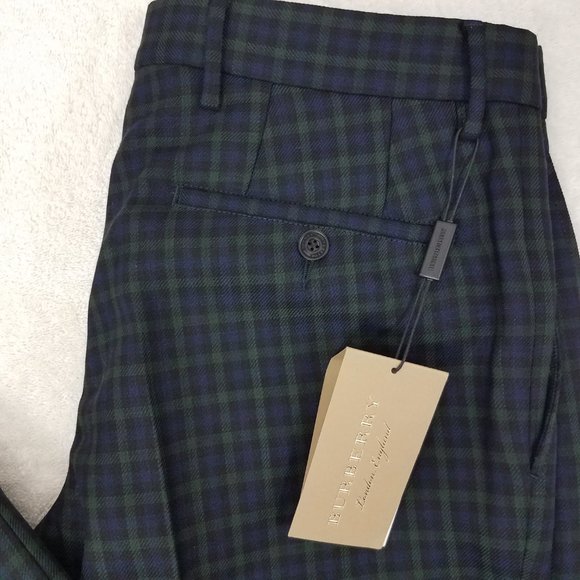 Burberry Men's 40 Soho Tartan Plaid Straight Leg Trousers Pants in Blue/Green - Picture 4 of 16
